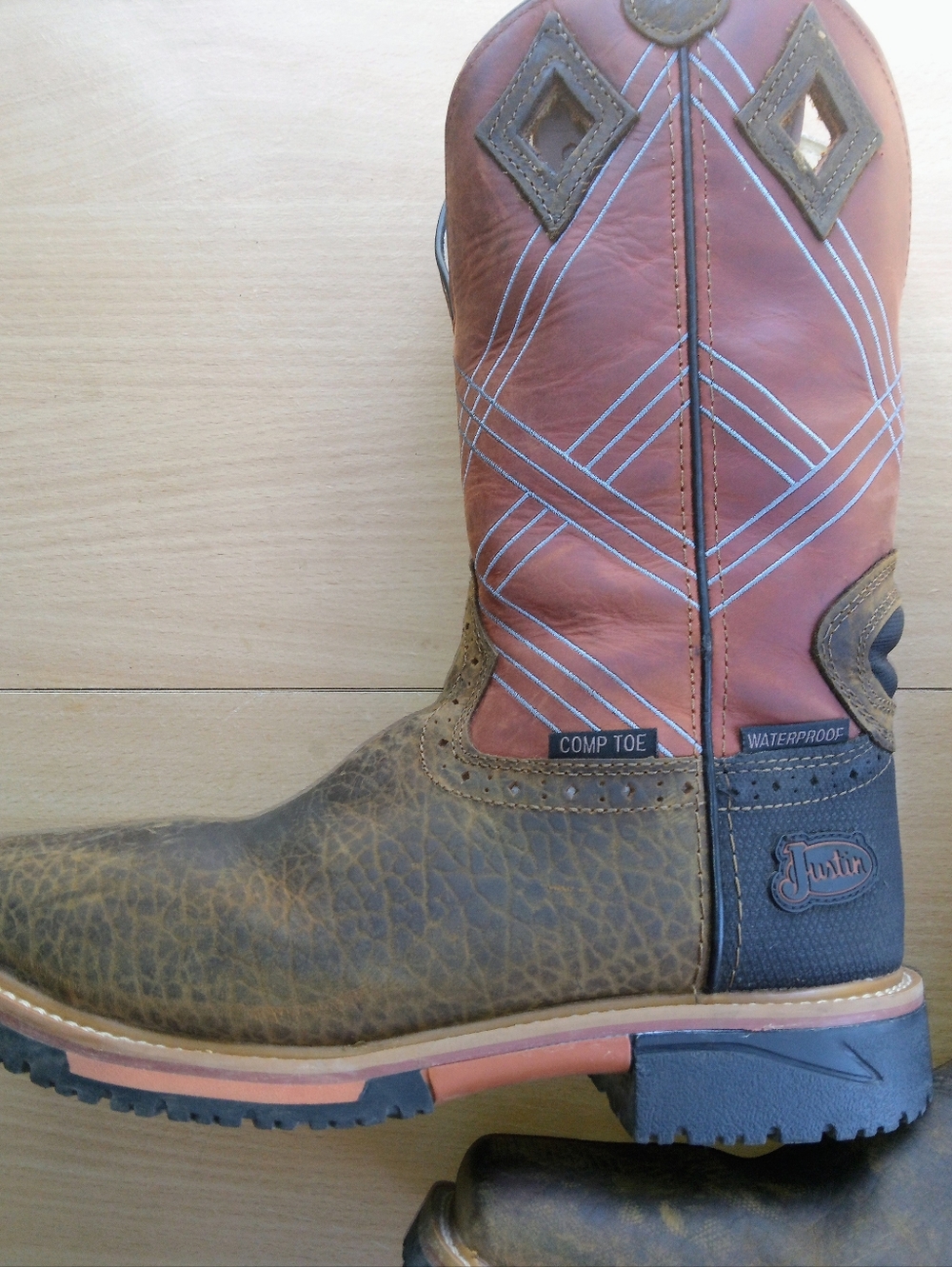 Justin Boots Men’s Brown and Tan Waterproof Comp Toe Western Boot